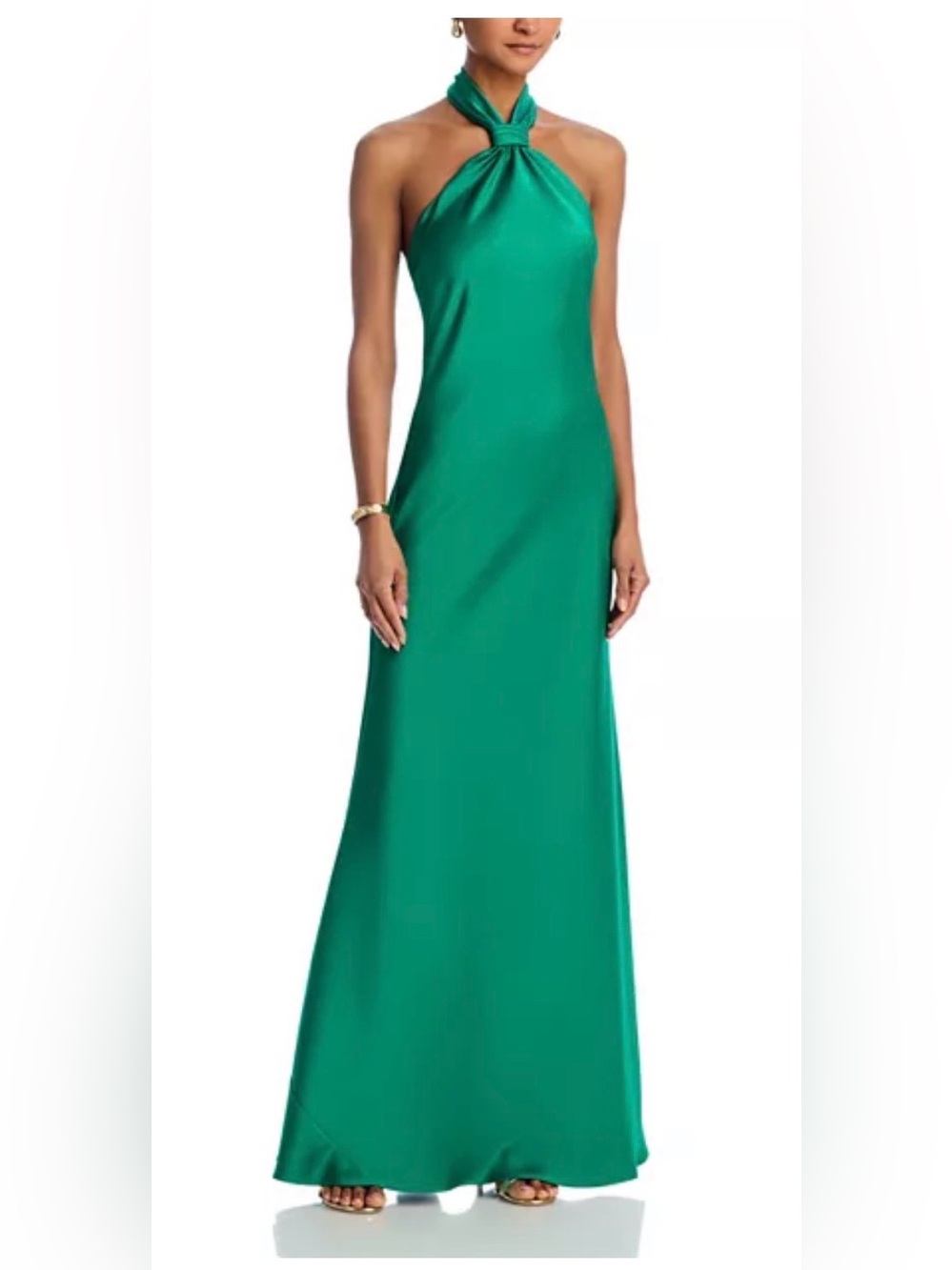Aqua Emerald One-Shoulder Halter Maxi Dress